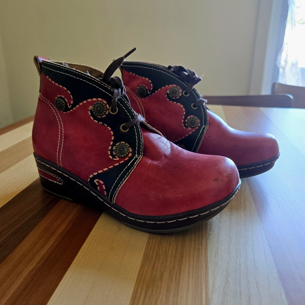 Spring Step L'artiste Red Cookie Ankle Booties Size 36
